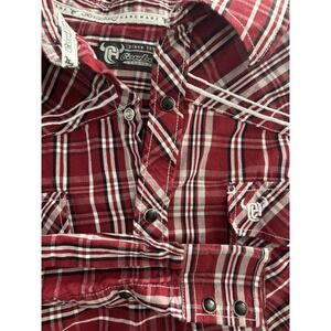 Cowboy Hardware Mens XL Pearl Snap Shirt Long Sleeve Western Pockets Red Plaid